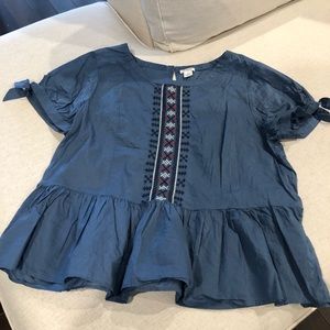 J.CREW Embroidered Boho Peasant Peplum Ruffle Top